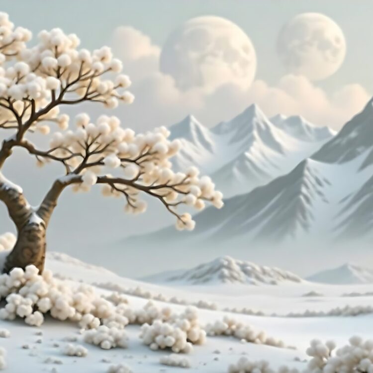 Winter beautiful snow scene of the sun Generative Ai