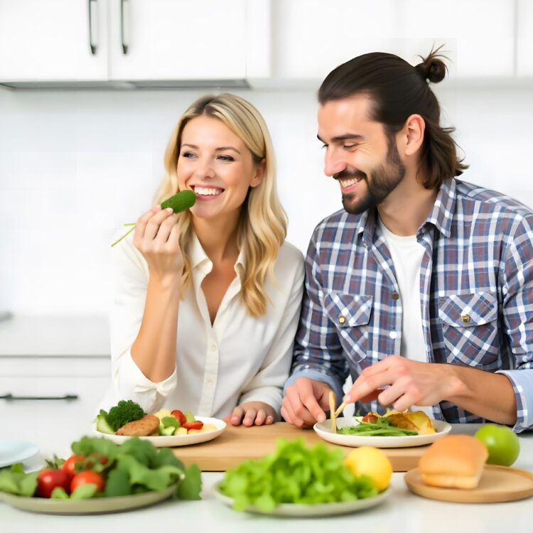 A Happy Woman With Vegetables In Modern Kitche