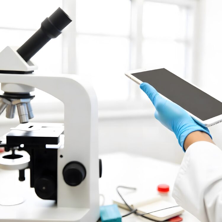 A Microscope With A Black Handle And A White Background