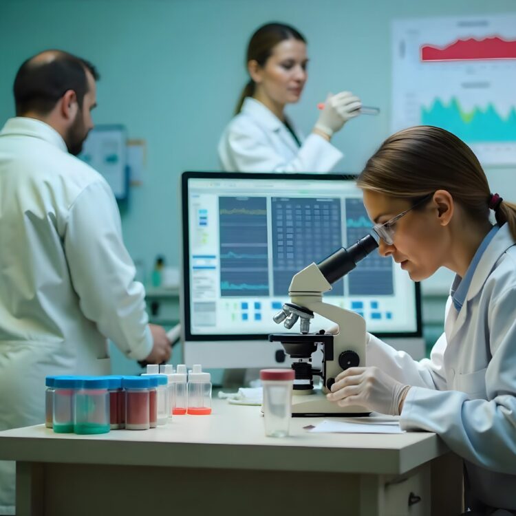 Biologist Researcher Man Holding Medical Vacutainer With Blood Sample