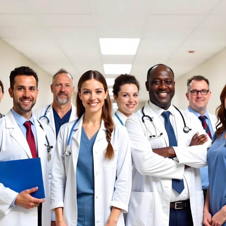 Doctors Walking In A Hospital Corridor