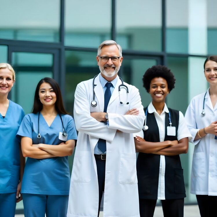 Doctors Walking In A Hospital Corridor