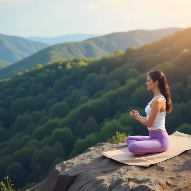 Practicing Meditation And Zen Energy Yoga In The Morning In The Mountains