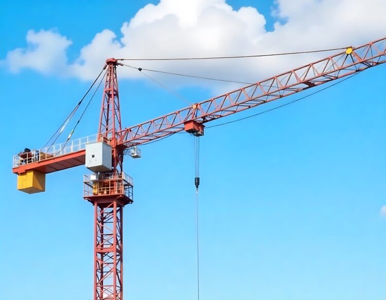 Red Construction Tower Crane Against Blue Sky Tower Crane