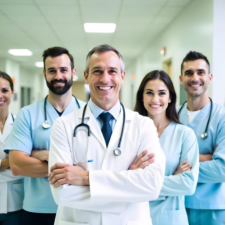 Team Nurse And Portrait Of Happy Doctor With Checklist In Hospital For Medicine Healthcare Or Service Face Man And Woman In Collaboration With Medical Professional Surgeon And Expert