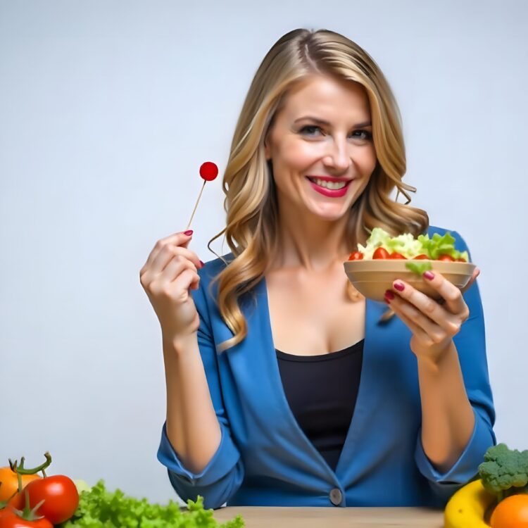 The Concept Of Healthy Eating And Diet Girl Holding Vegetables On Background White Wall.