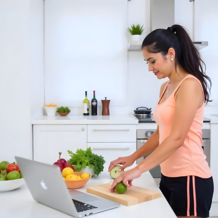 Woman Preparing Salad While Doing Self Quarantine