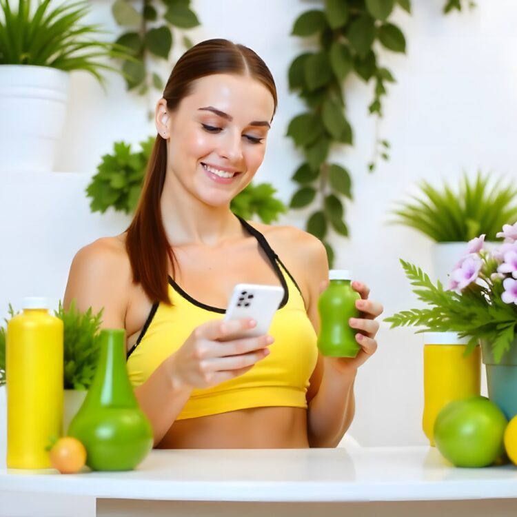 Happy Woman With Vegetables In Modern Kitchen